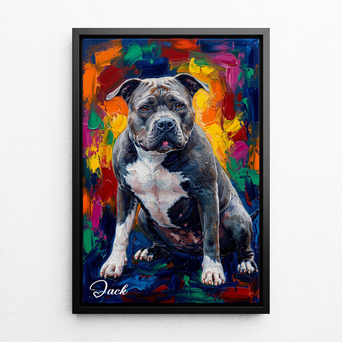 Hondenportret in pop-artstijl van je foto - canvas met zwarte lijst