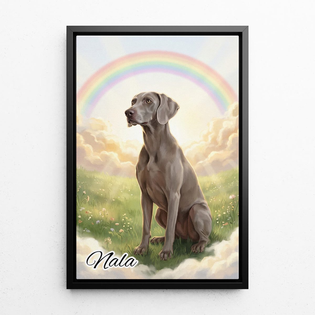 Hondenportret bij de Regenboogbrug van je foto - canvas met zwarte lijst