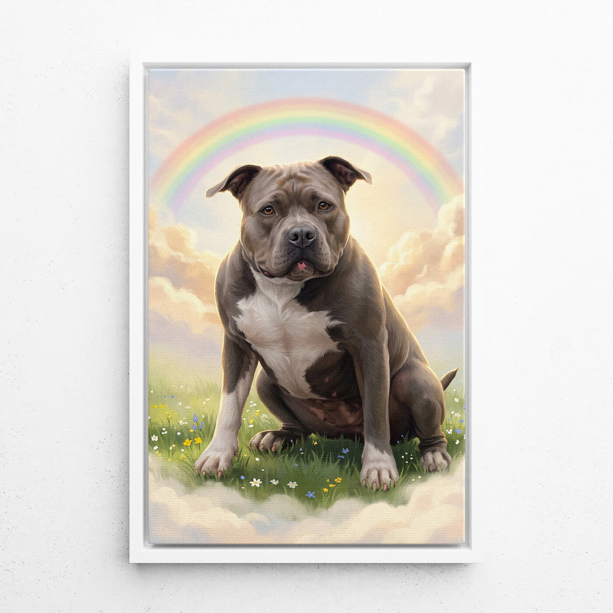 Hondenportret bij de Regenboogbrug van je foto - canvas met witte lijst