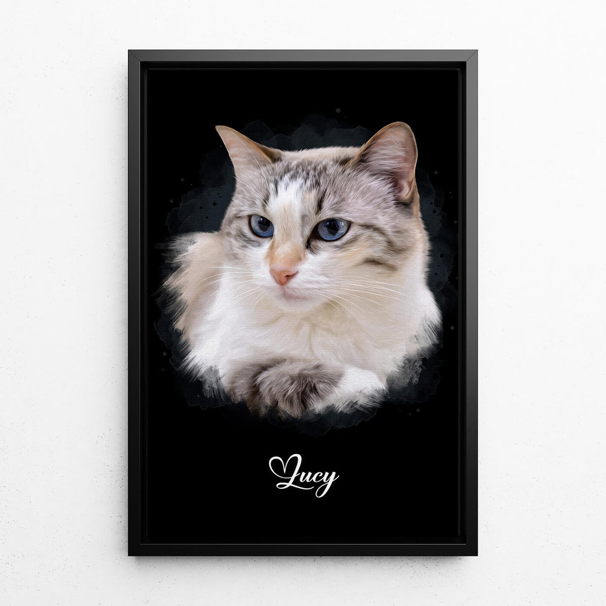 Kattenportret in aquarelstijl - Zwart van je foto - canvas met zwarte lijst