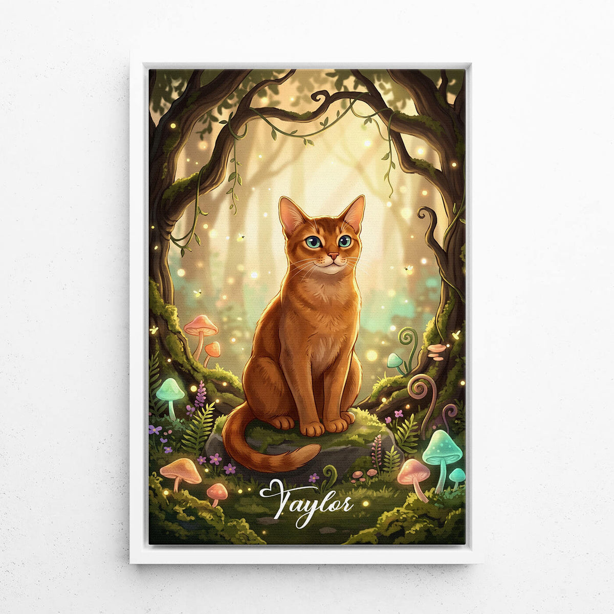 Kattenportret in fantasy- / cartoonstijl van je foto - canvas met witte lijst
