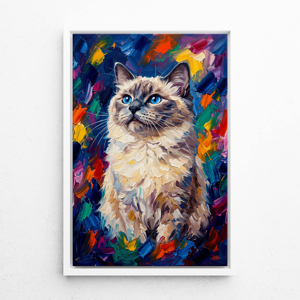 Kattenportret in pop-artstijl van je foto - canvas met witte lijst