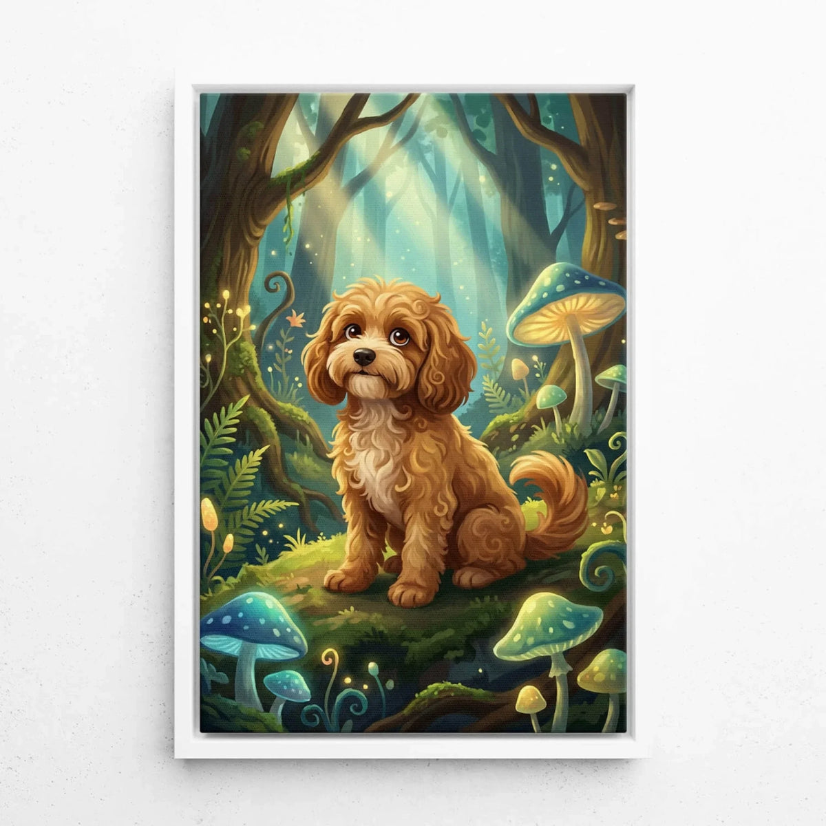 Hondenportret in fantasy- / cartoonstijl van je foto - canvas met witte lijst