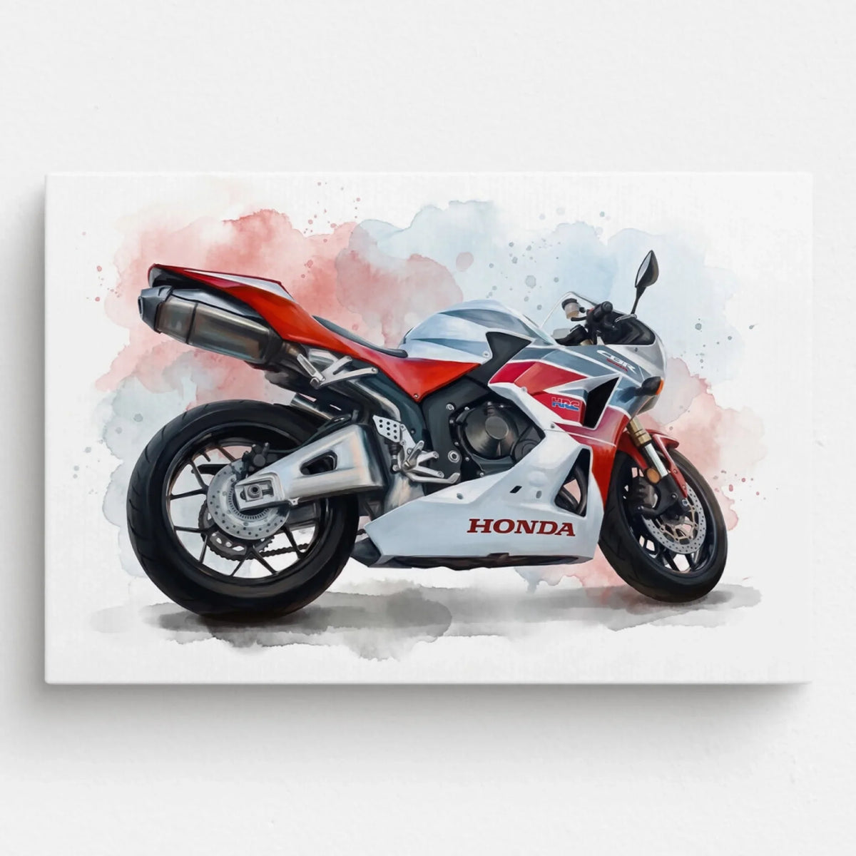 Motorportret in aquarelstijl (liggend formaat) van je foto - canvas