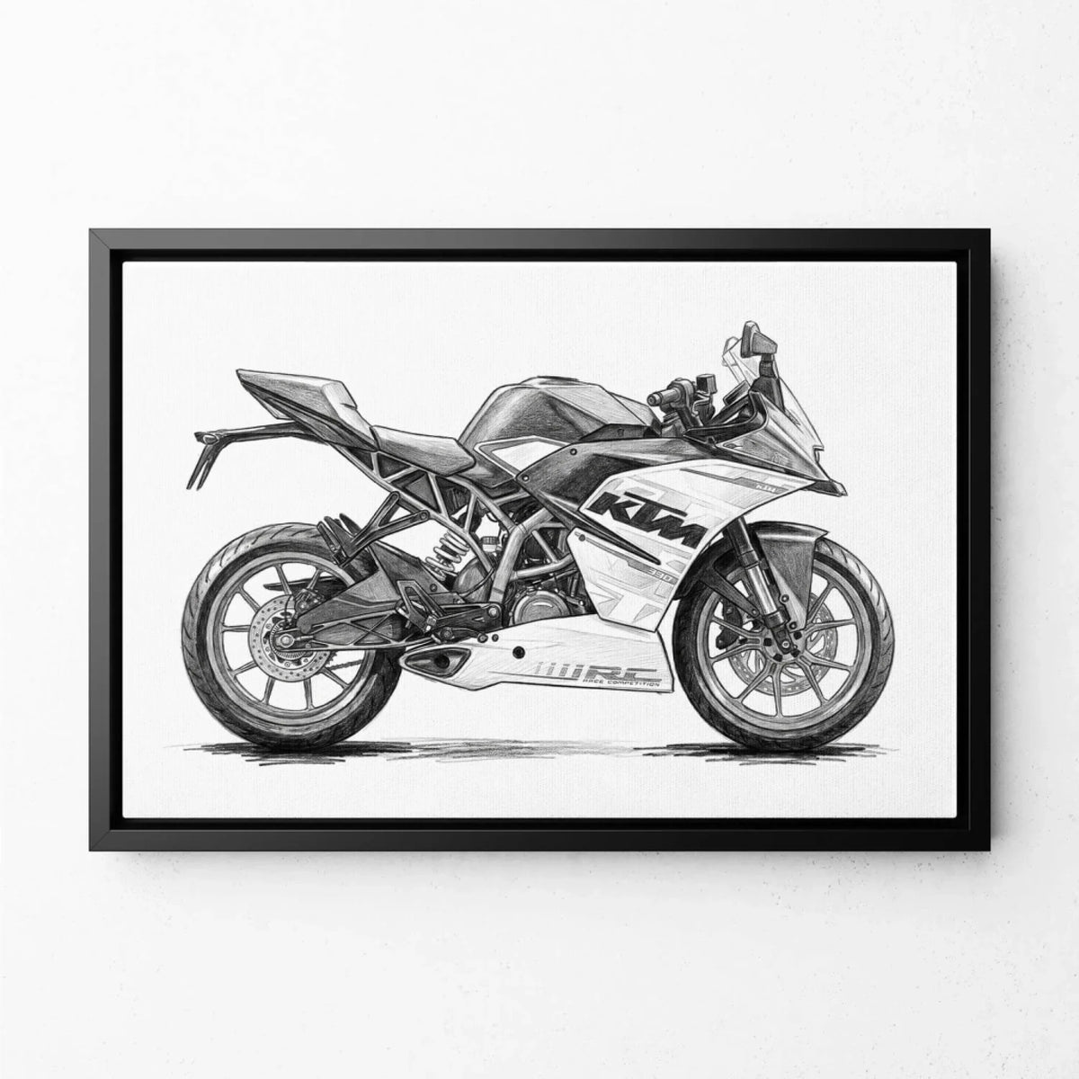 Motorportret in potloodstijl (liggend formaat) van je foto - canvas met zwarte lijst