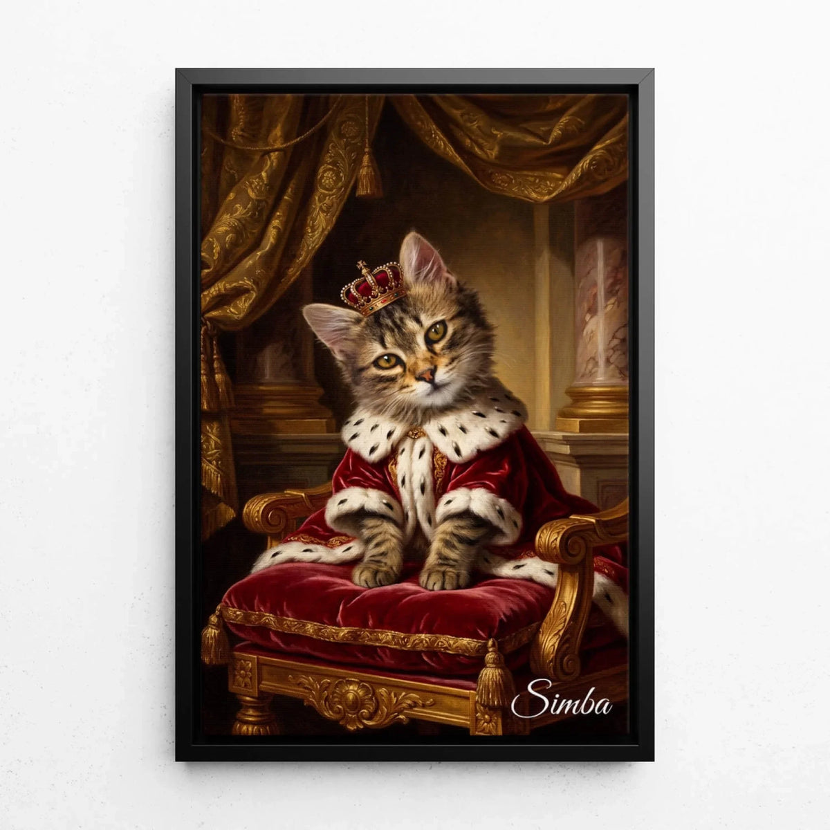 Kattenportret in renaissancestijl van je foto - canvas met zwarte lijst