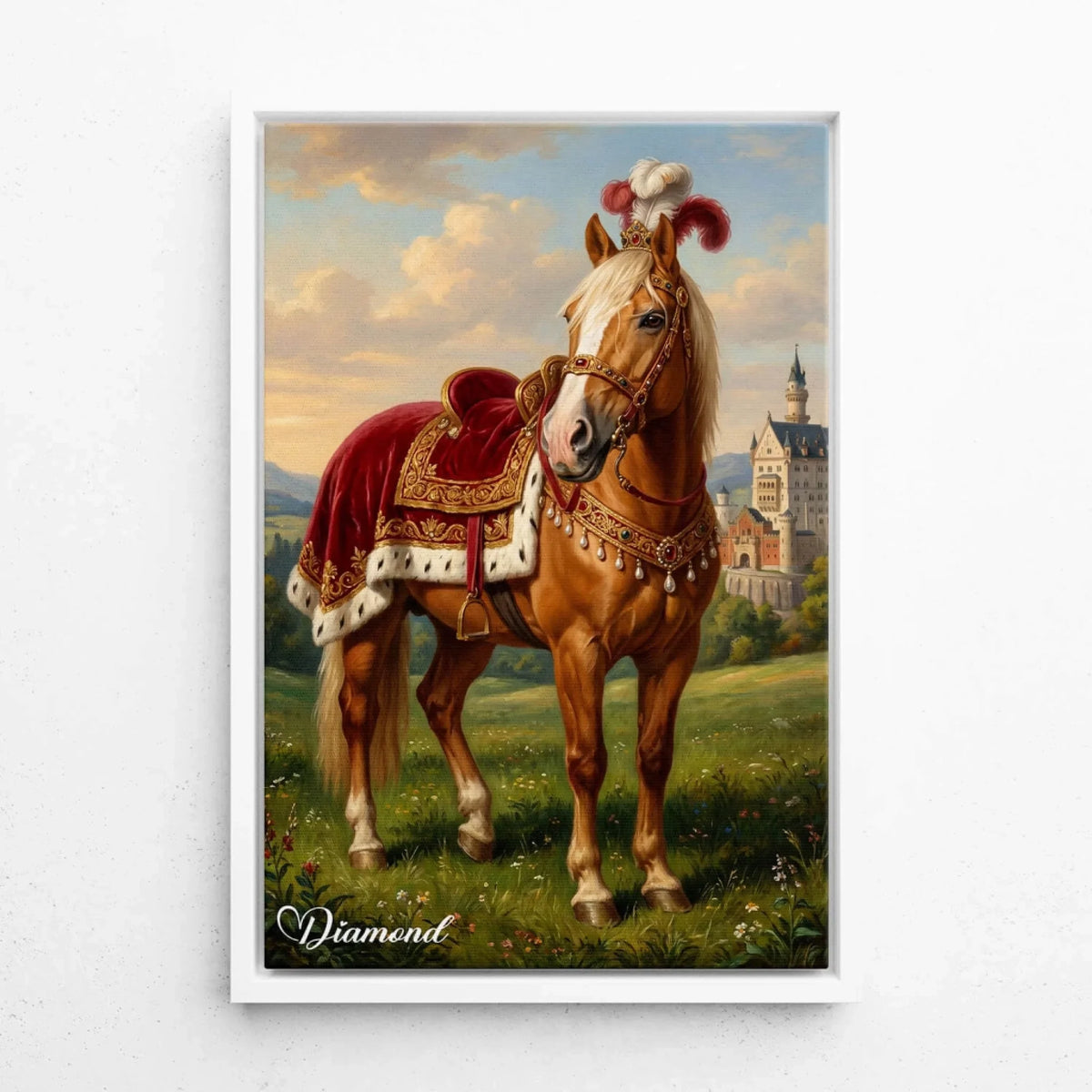 Paardenportret in renaissancestijl van je foto - canvas met witte lijst