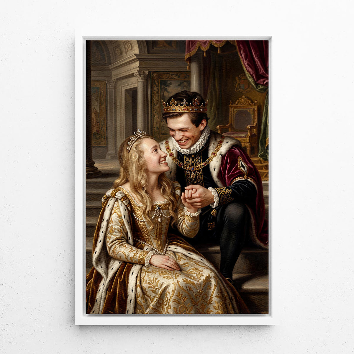 Koppel- & familieportret in renaissancestijl van je foto - canvas met witte lijst