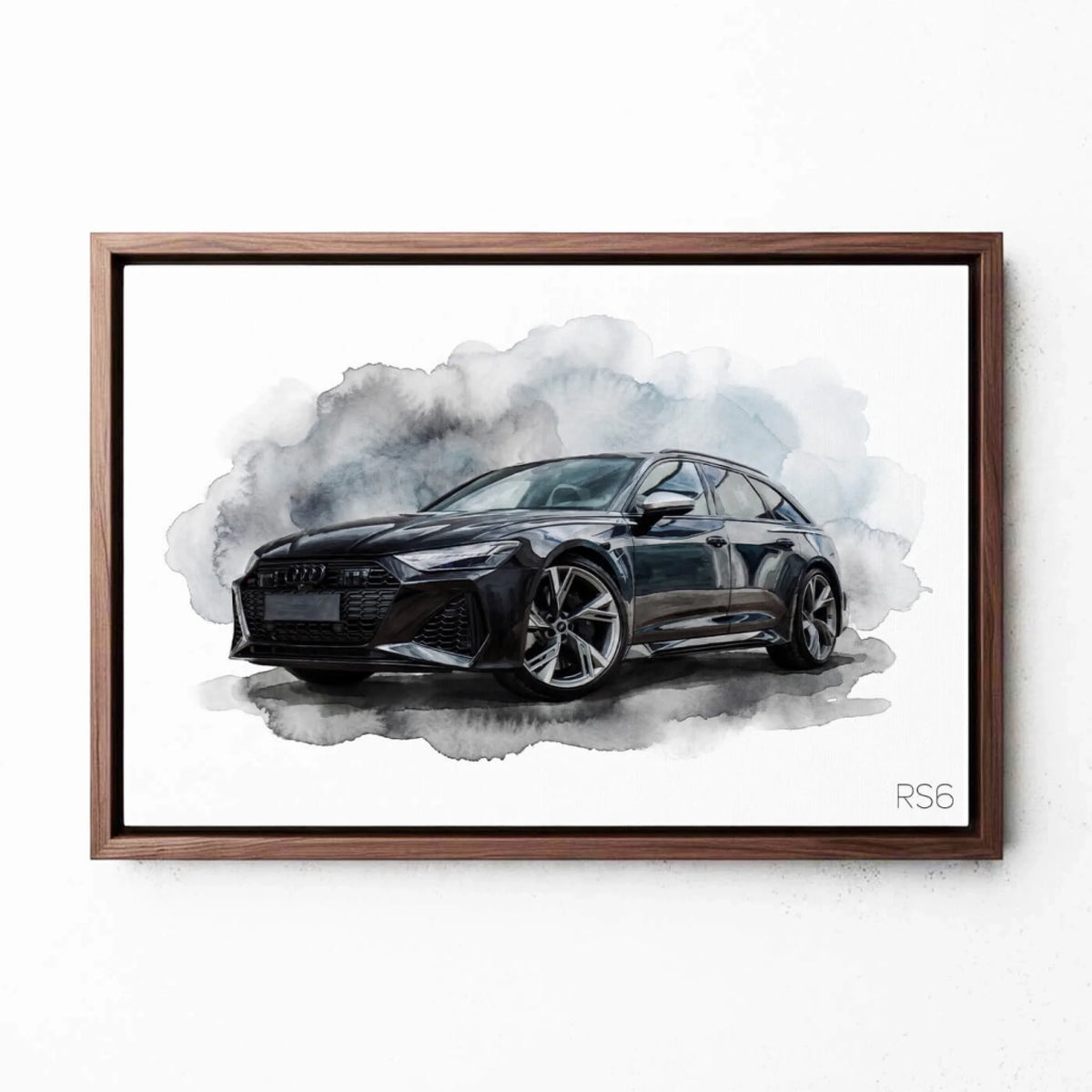 Autoportret in aquarelstijl van je foto - canvas met walnoten lijst