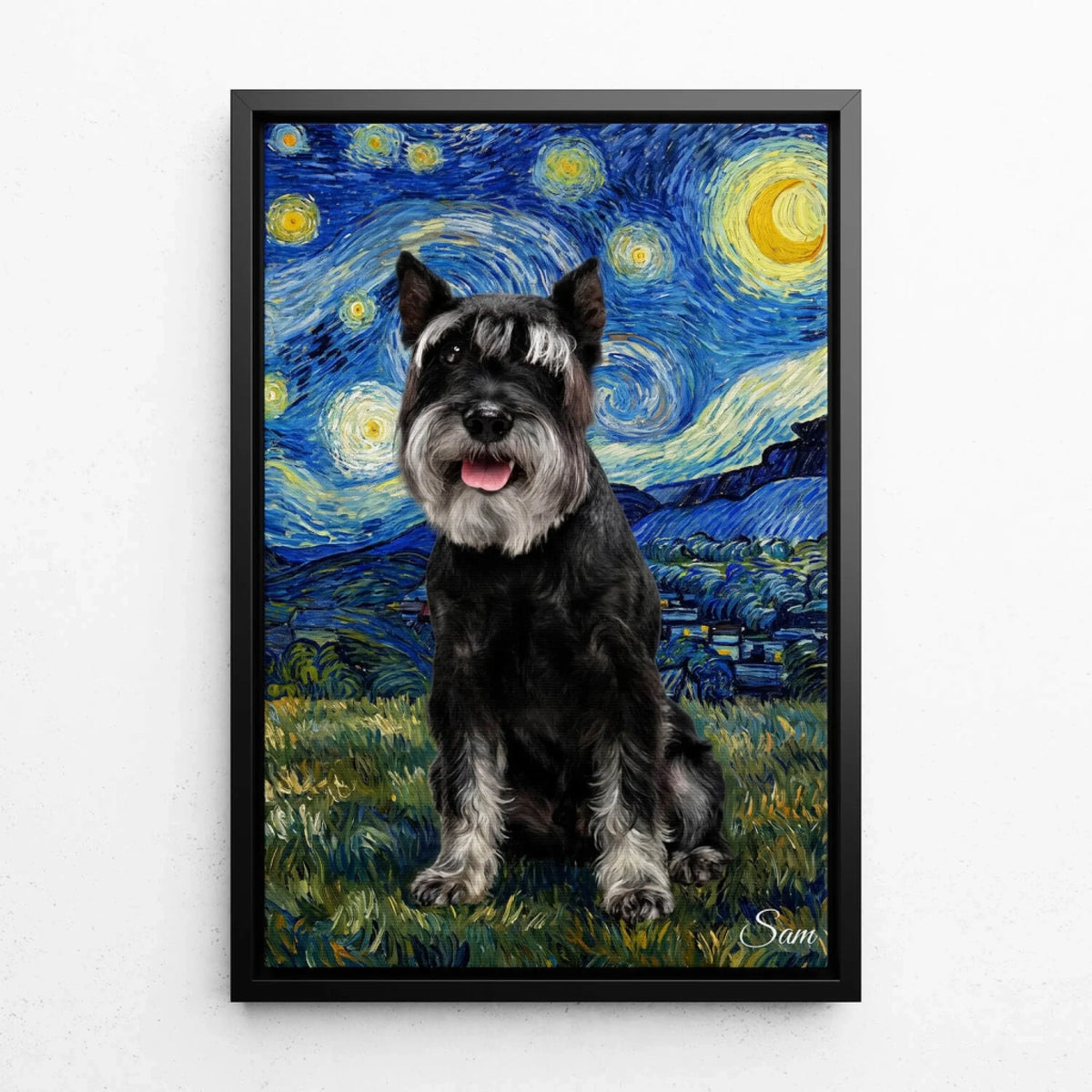 Hondenportret in Van Gogh-stijl van je foto - canvas met zwarte lijst