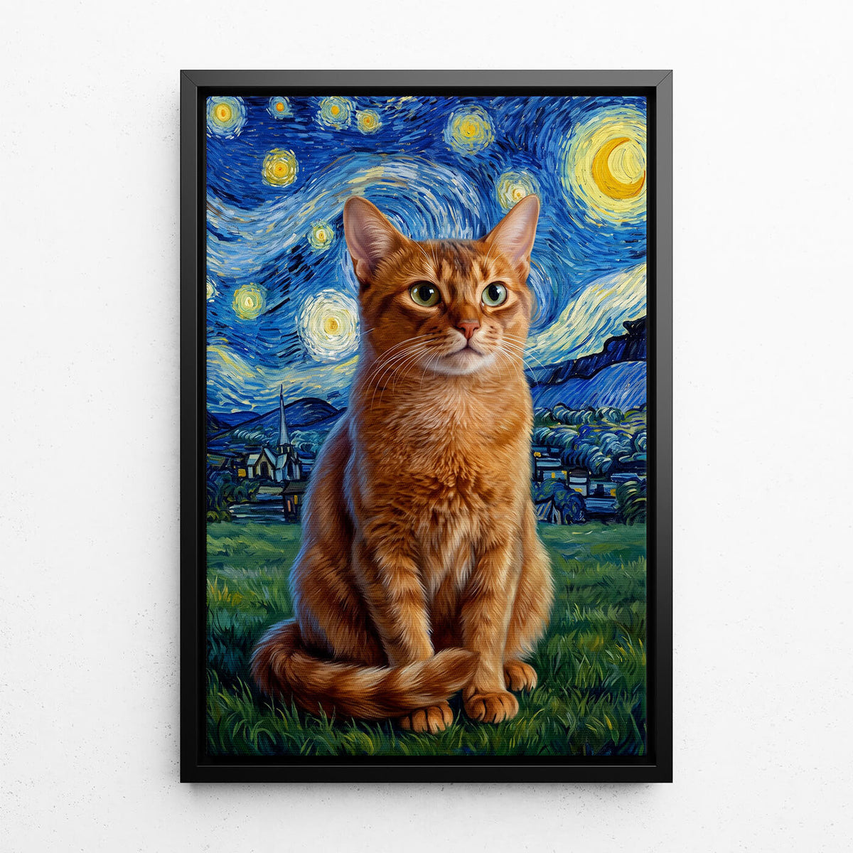 Kattenportret in Van Gogh-stijl van je foto - canvas met zwarte lijst