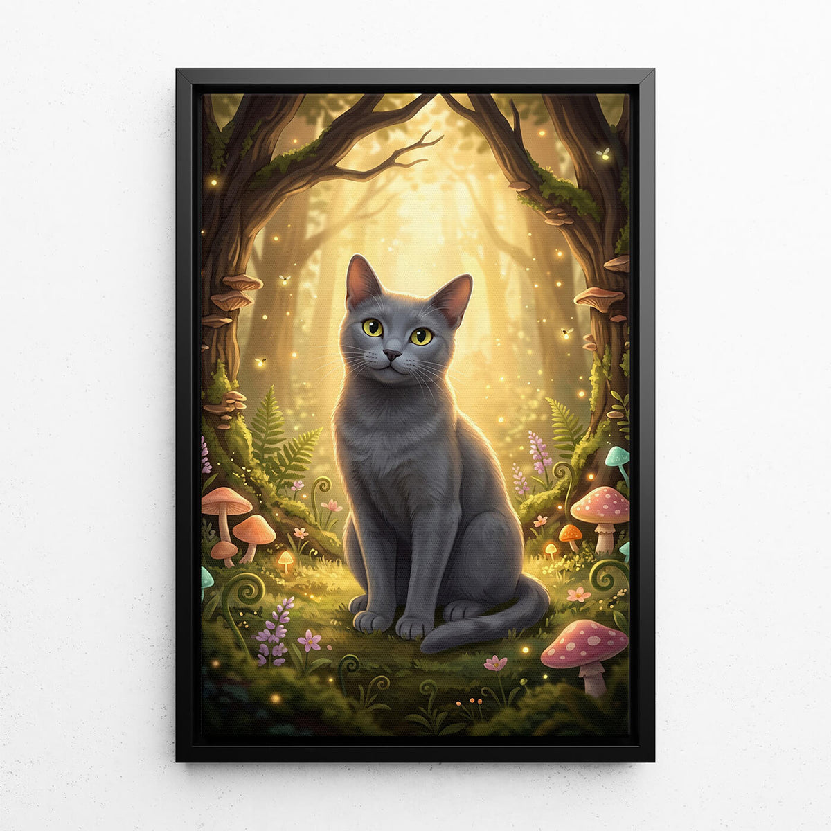 Kattenportret in fantasy- / cartoonstijl van je foto - canvas met zwarte lijst