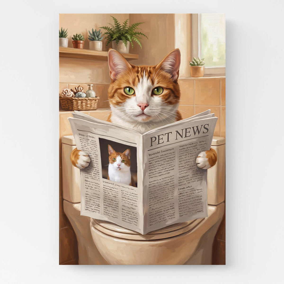 Grappig kattenportret op het toilet van je foto - canvas
