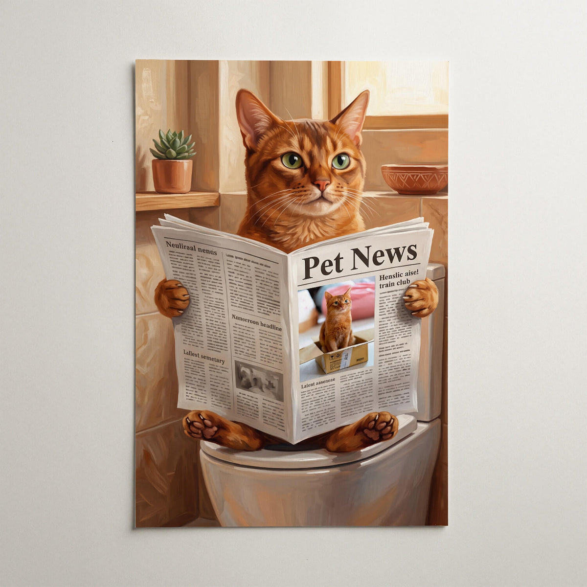 Grappig kattenportret op het toilet van je foto - poster
