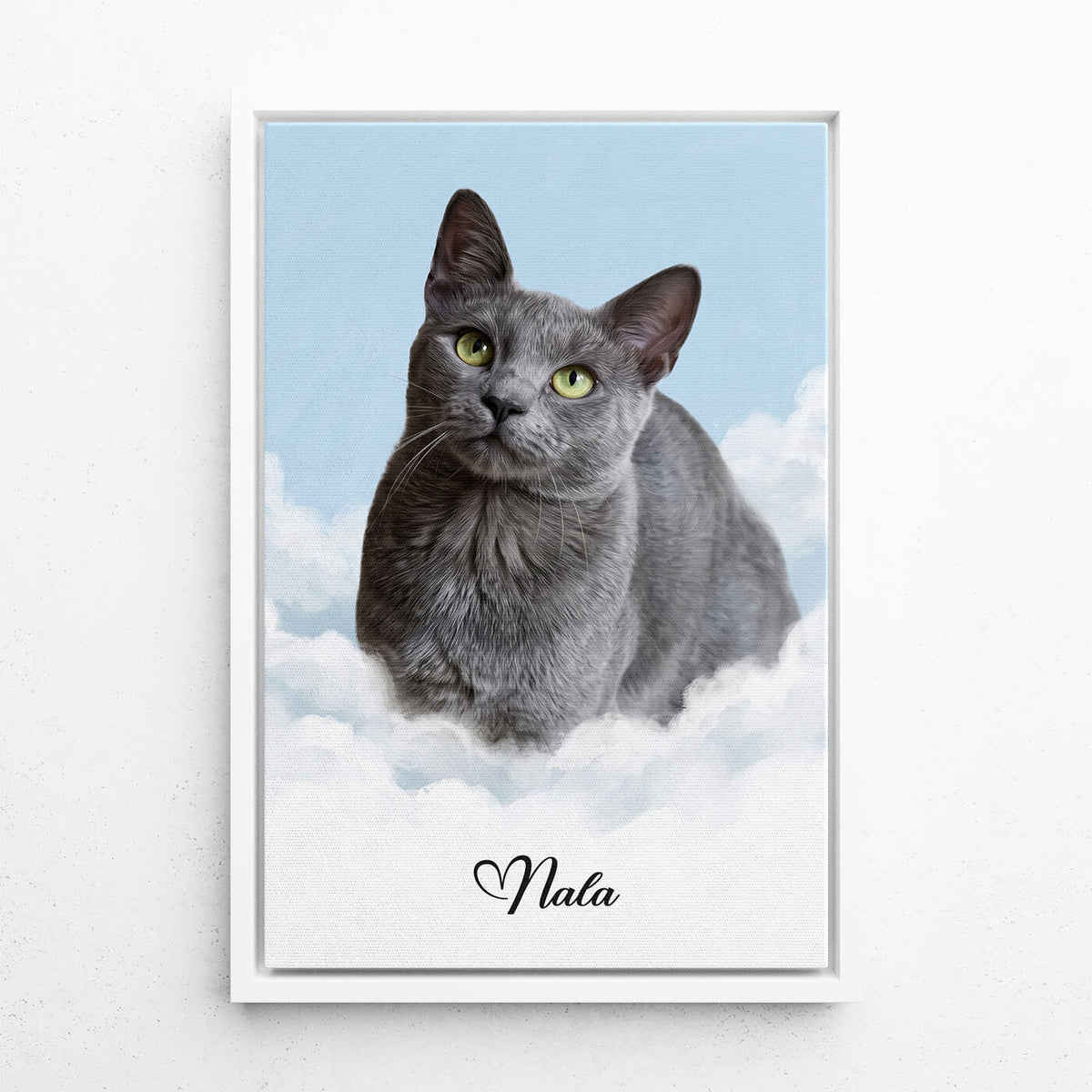Gepersonaliseerd kattenportret op de wolken van je foto - canvas met witte lijst