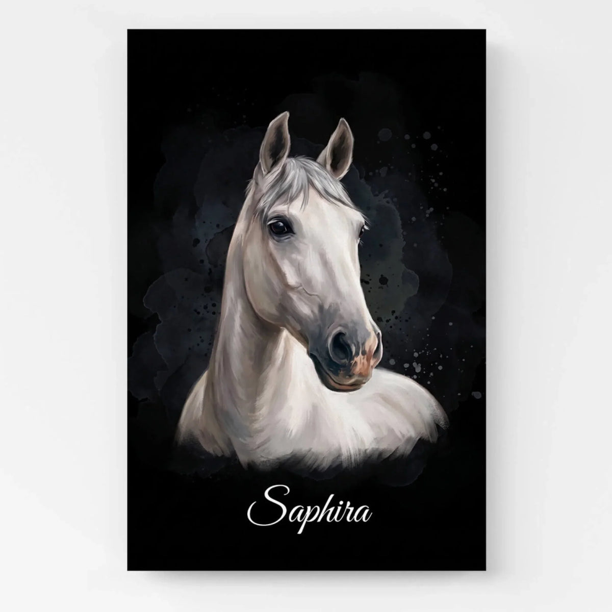 Paardenportret in aquarelstijl - Zwart van je foto - canvas