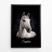 Paardenportret in donkere aquarelstijl van je foto - canvas met zwarte lijst