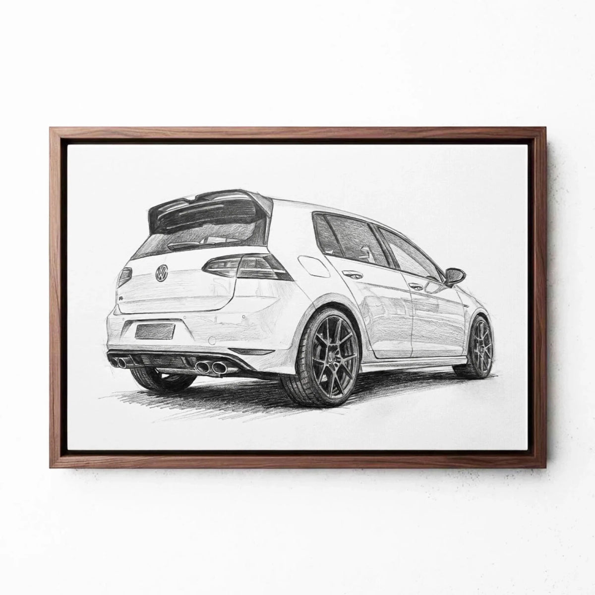 Autoportret in potloodstijl (liggend formaat) van je foto - canvas met walnoten lijst