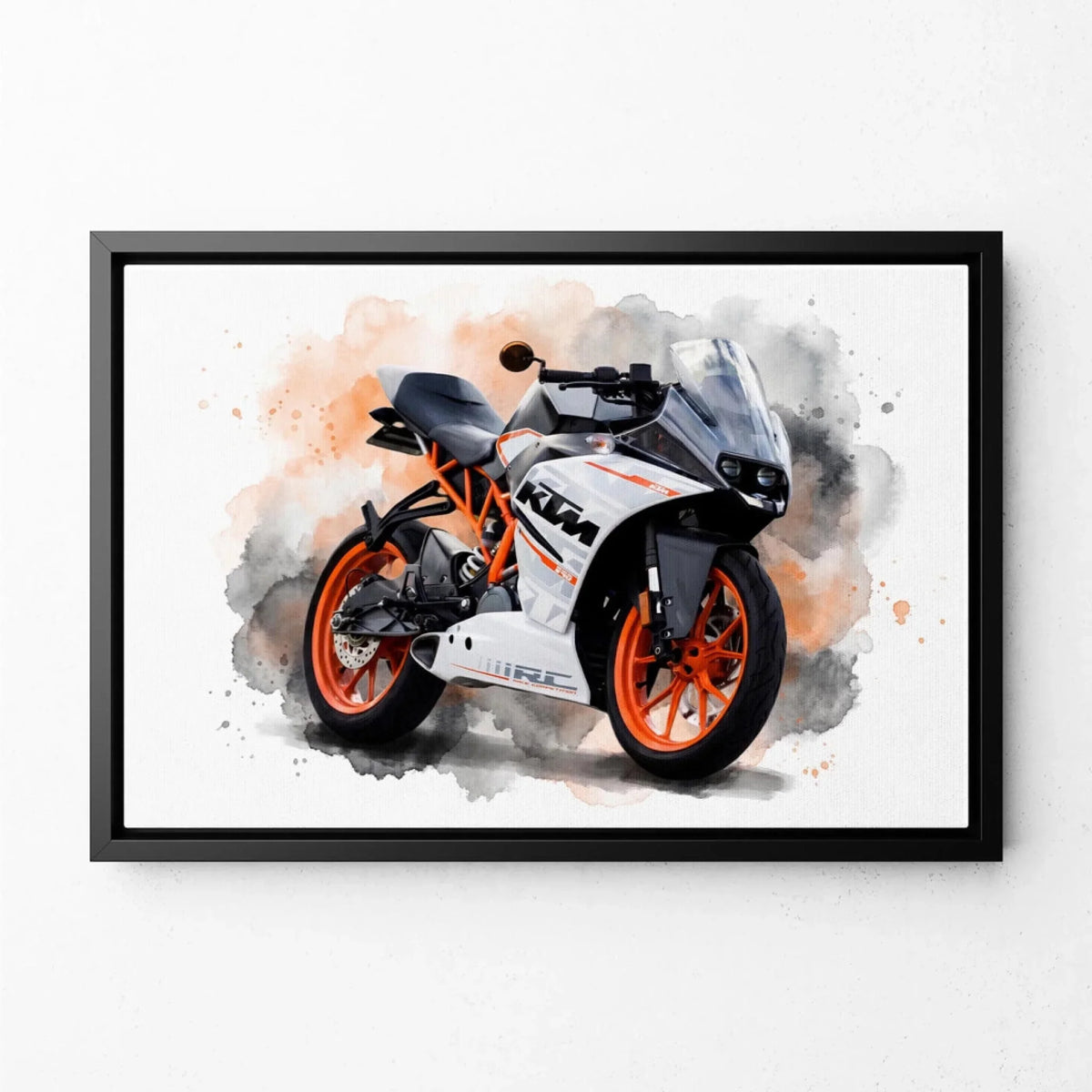 Motorportret in aquarelstijl (liggend formaat) van je foto - canvas met zwarte lijst