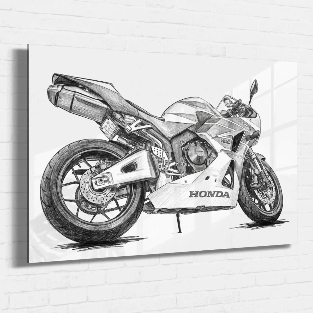 Motorportret in potloodstijl (liggend formaat) van je foto - acrylglas