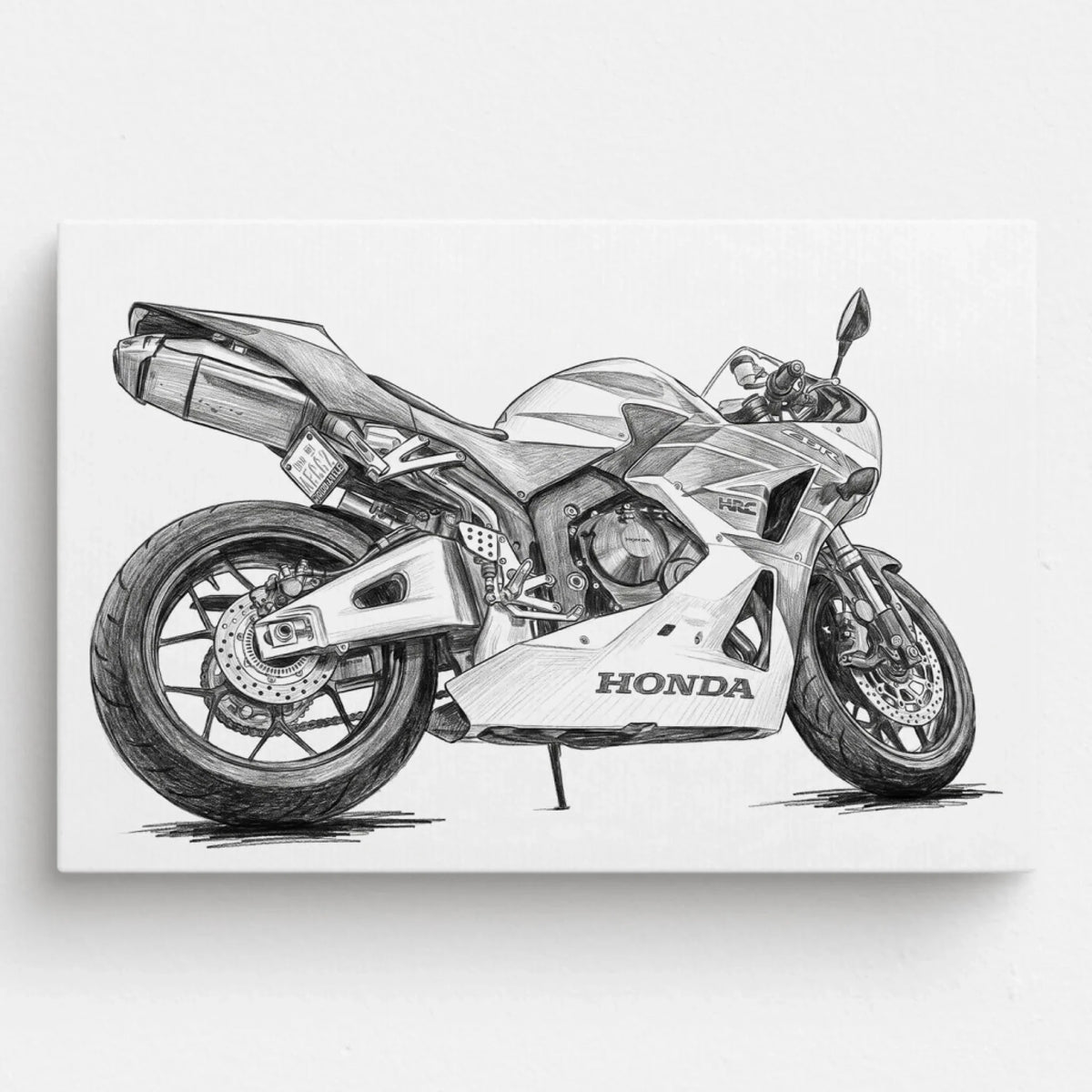 Motorportret in potloodstijl (liggend formaat) van je foto - canvas
