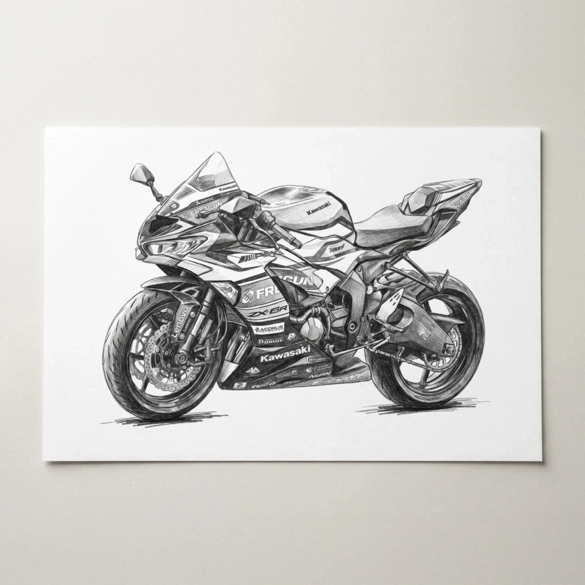 Motorportret in potloodstijl (liggend formaat) van je foto - poster