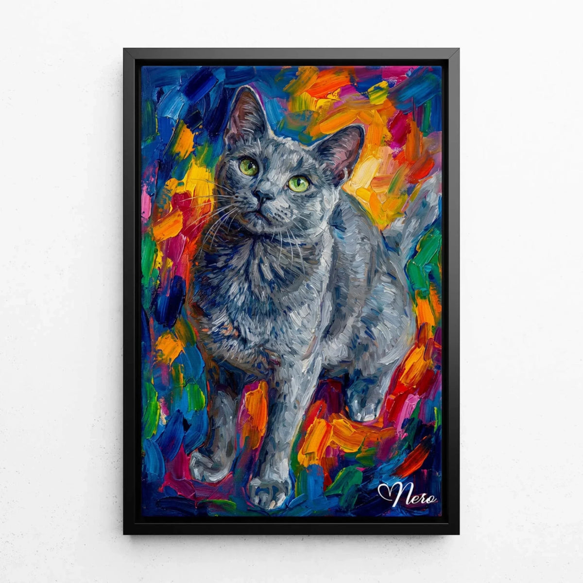 Kattenportret in pop-artstijl van je foto - canvas met zwarte lijst