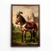 Paardenportret in renaissancestijl van je foto - canvas met walnoten lijst