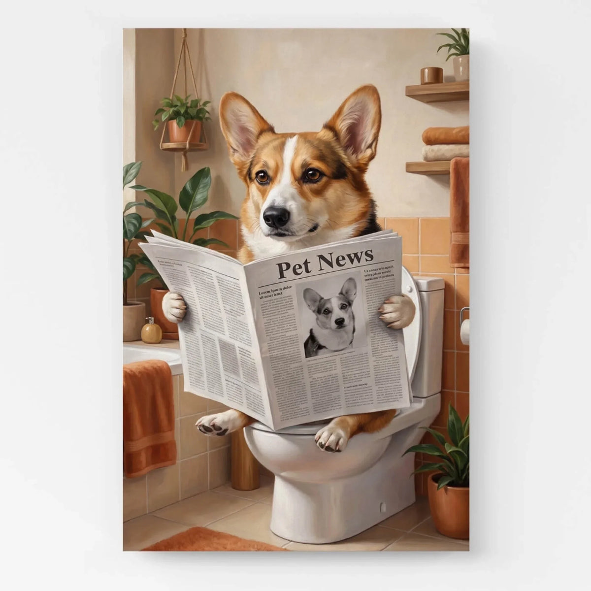 Grappig hondenportret op het toilet van je foto - canvas