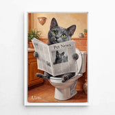 Kattenportret op de wc van je foto - canvas met witte lijst