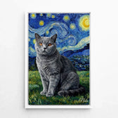 Kattenportret in Van Gogh-stijl van je foto - canvas met witte lijst