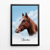 Paardenportret op wolken van je foto - canvas met zwarte lijst