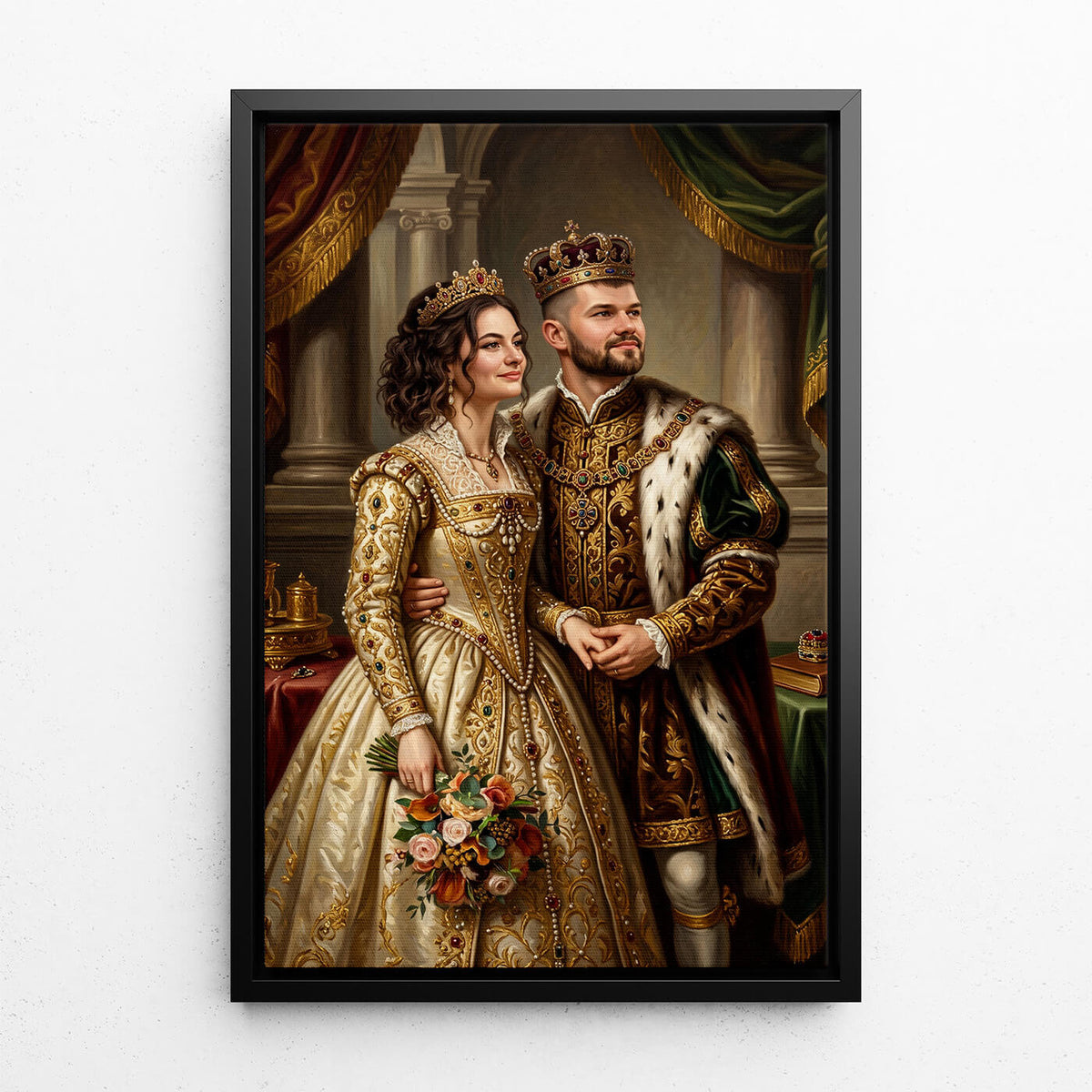 Koppel- & familieportret in renaissancestijl van je foto - canvas met zwarte lijst
