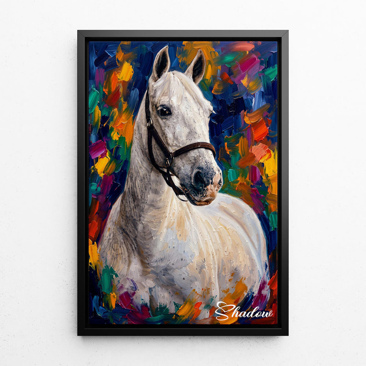 Paardenportret in pop-artstijl van je foto - canvas met zwarte lijst