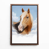 Hondenportret op wolken van je foto - canvas met walnoten lijst