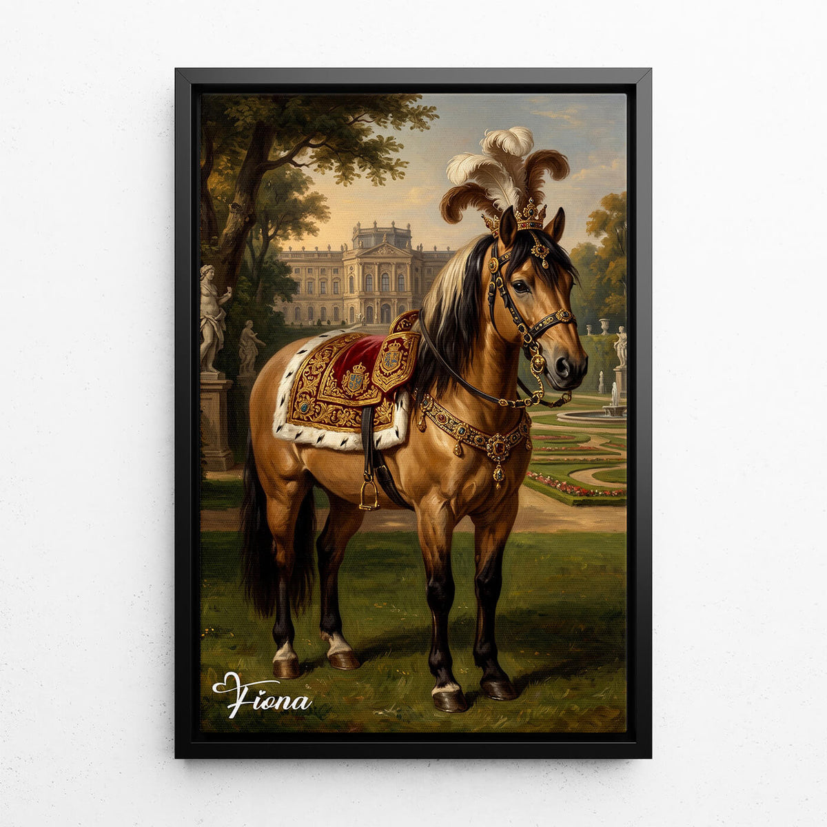 Paardenportret in renaissancestijl van je foto - canvas met zwarte lijst