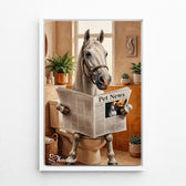 Kattenportret op de wc van je foto - canvas met witte lijst